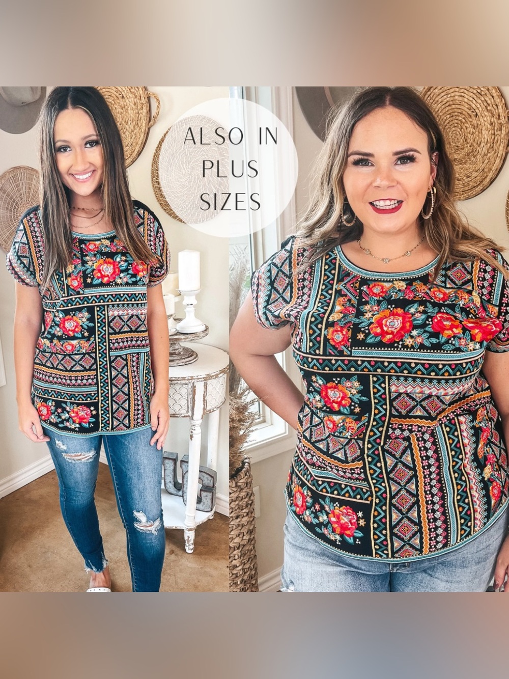 Savanna Jane Black Multi Colored Floral Patchwork  1X Blouse.              3462